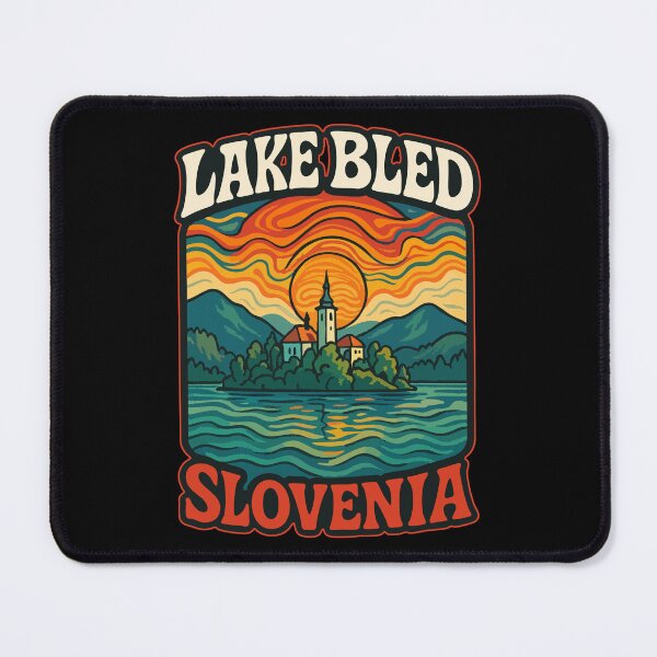 Item preview, Lake Bled Slovenia Retro Trippy Art Travel designed and sold by TomFrontierArt.