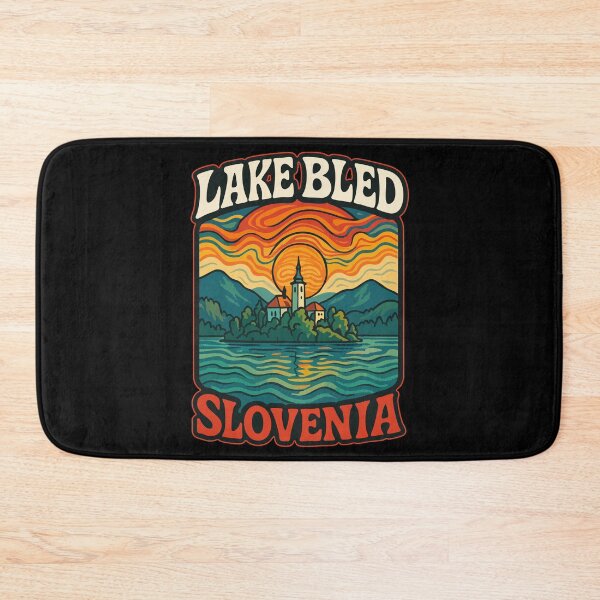 Item preview, Lake Bled Slovenia Retro Trippy Art Travel designed and sold by TomFrontierArt.