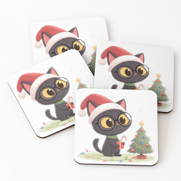 Item preview, Cute Christmas Black Cat with Santa Hat | Adorable Holiday Illustration designed and sold by VivoStudio.