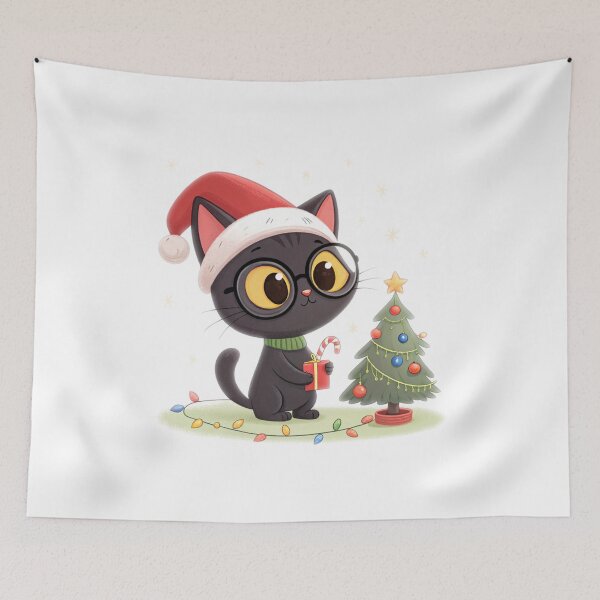 Item preview, Cute Christmas Black Cat with Santa Hat | Adorable Holiday Illustration designed and sold by VivoStudio.