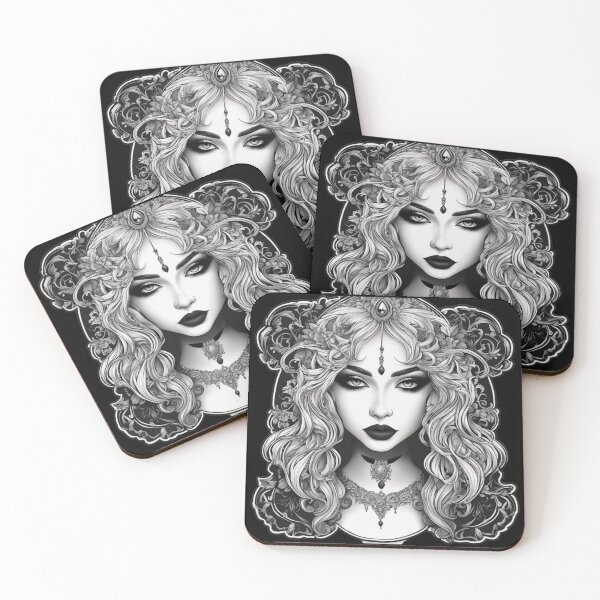 Item preview, Dark Fantasy Queen Portrait: Detailed Black and White Illustration designed and sold by Magounette.