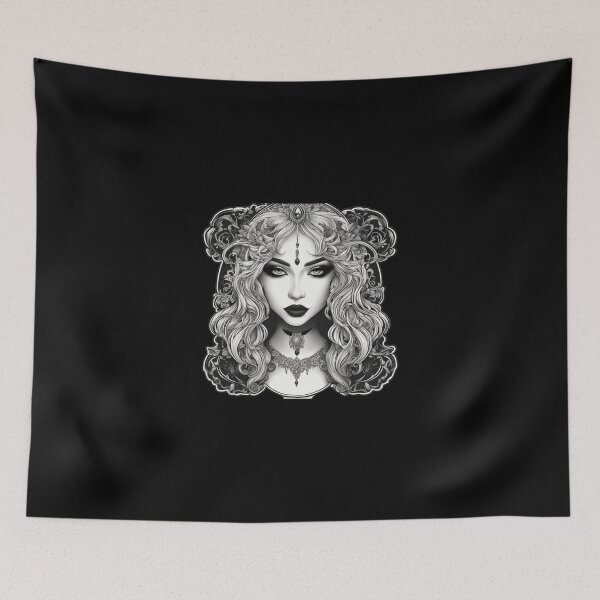 Item preview, Dark Fantasy Queen Portrait: Detailed Black and White Illustration designed and sold by Magounette.