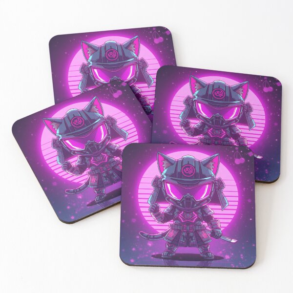 Item preview, Kawaii Cyberpunk Samurai Cat – Neon Chibi Warrior with Pink Helmet designed and sold by Visualynx.