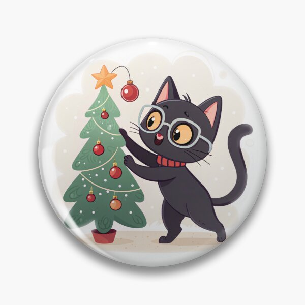 Item preview, Christmas Cat with Glasses and Red Scarf | Cute Black Cat Holiday designed and sold by VivoStudio.