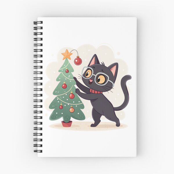 Item preview, Christmas Cat with Glasses and Red Scarf | Cute Black Cat Holiday designed and sold by VivoStudio.