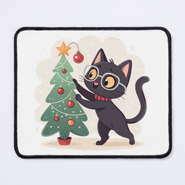 Item preview, Christmas Cat with Glasses and Red Scarf | Cute Black Cat Holiday designed and sold by VivoStudio.