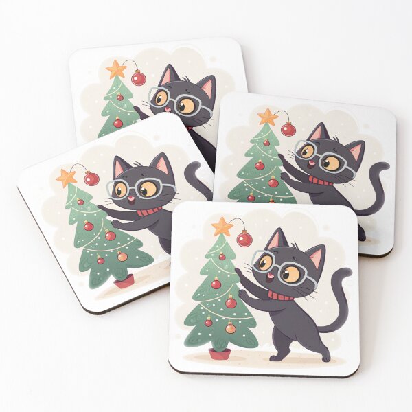 Item preview, Christmas Cat with Glasses and Red Scarf | Cute Black Cat Holiday designed and sold by VivoStudio.