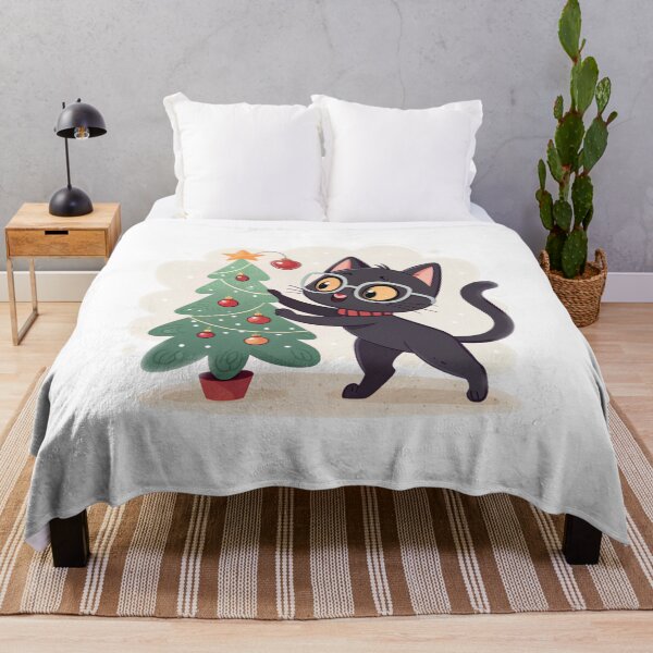 Item preview, Christmas Cat with Glasses and Red Scarf | Cute Black Cat Holiday designed and sold by VivoStudio.