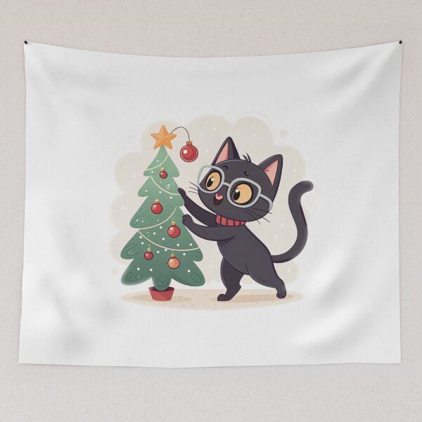 Item preview, Christmas Cat with Glasses and Red Scarf | Cute Black Cat Holiday designed and sold by VivoStudio.