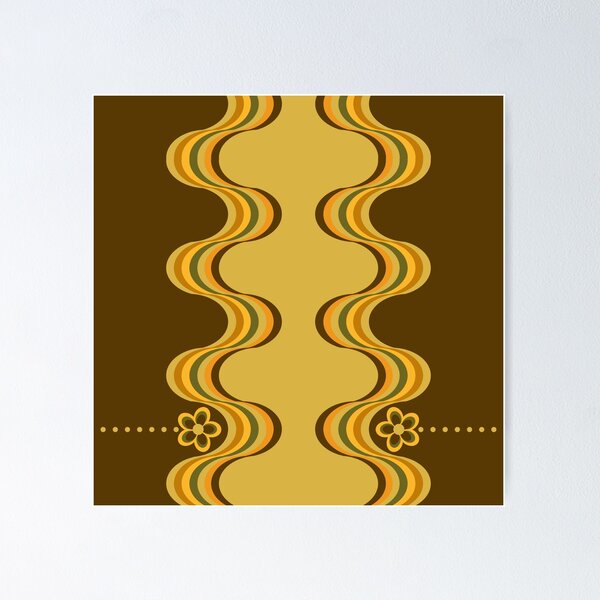 Aperçu de l'œuvre Motif floral ondulé rétro marron et jaune créée et vendue par TackyTime.