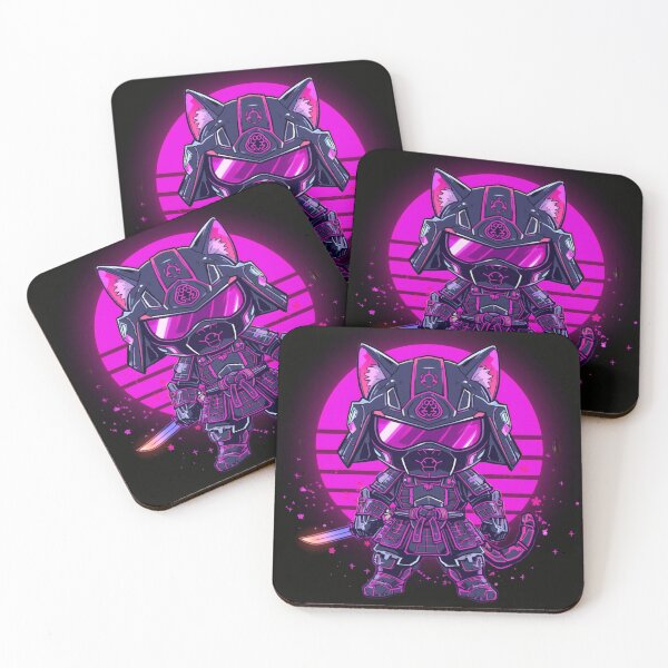 Item preview, Neon Chibi Cyber Samurai Cat – Futuristic Pink Glow Warrior designed and sold by Visualynx.
