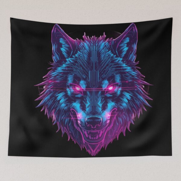 Item preview, Electric Neon Wolf – Cyberpunk Circuit Wolf with Glowing Magenta Eyes designed and sold by Visualynx.