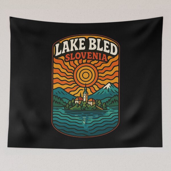 Item preview, Lake Bled Slovenia Retro Trippy Art designed and sold by TomFrontierArt.