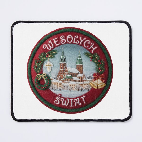 Item preview, Felt Krakow Snowy Cityscape Emblem – Wesołych Świąt Polish Christmas Badge designed and sold by Imaginarium of Chaos falcon88 .