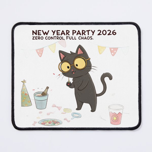 Item preview, New Year Party 2026 | Funny Black Cat Illustration designed and sold by VivoStudio.