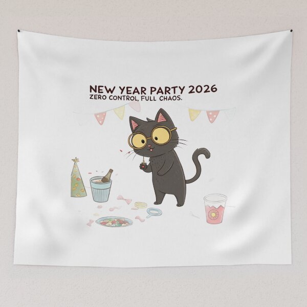 Item preview, New Year Party 2026 | Funny Black Cat Illustration designed and sold by VivoStudio.