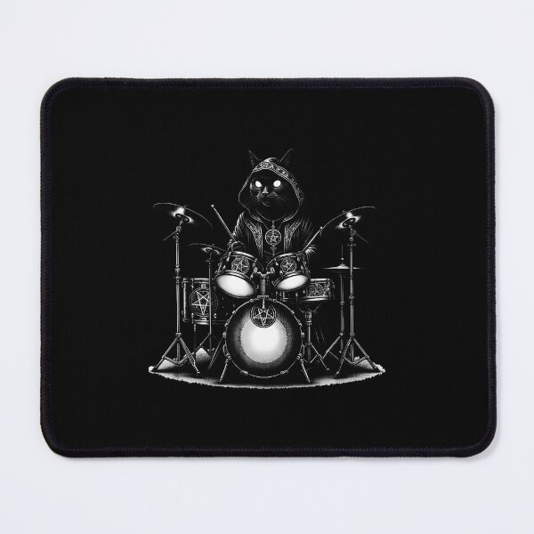 Item preview, Gothic Satanic Black Cat Playing Drums Death Music For designed and sold by JoannMinndy.