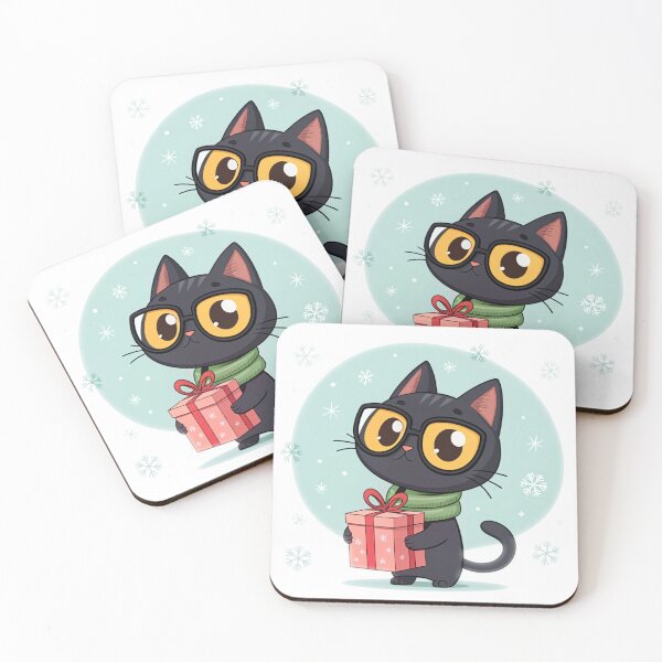 Item preview, Cute Christmas Cat with Gift | Adorable Black Cat Holiday Illustration designed and sold by VivoStudio.