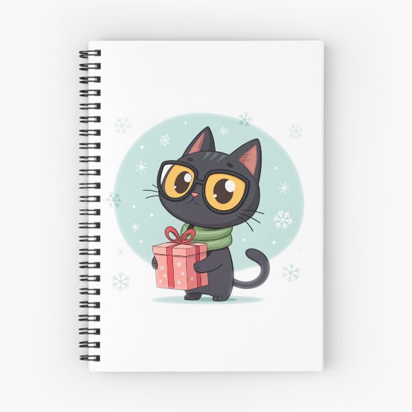 Item preview, Cute Christmas Cat with Gift | Adorable Black Cat Holiday Illustration designed and sold by VivoStudio.