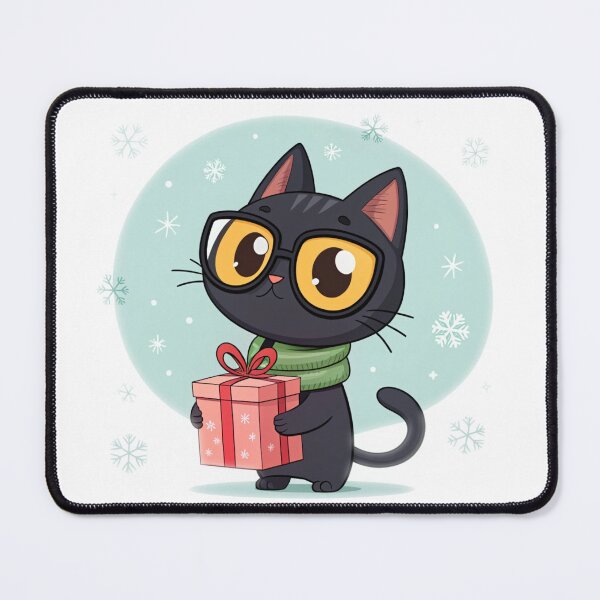 Item preview, Cute Christmas Cat with Gift | Adorable Black Cat Holiday Illustration designed and sold by VivoStudio.