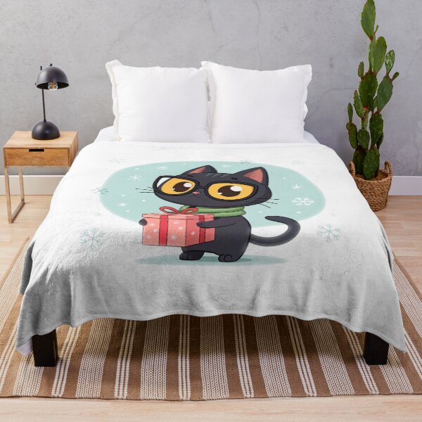Item preview, Cute Christmas Cat with Gift | Adorable Black Cat Holiday Illustration designed and sold by VivoStudio.