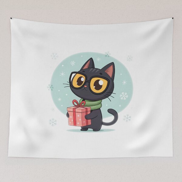Item preview, Cute Christmas Cat with Gift | Adorable Black Cat Holiday Illustration designed and sold by VivoStudio.