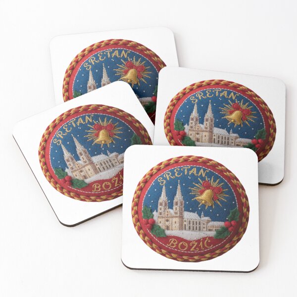 Item preview, Felt Zagreb Snowy Cathedral Emblem – Sretan Božić Croatian Christmas Badge designed and sold by Imaginarium of Chaos falcon88 .