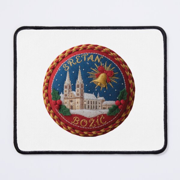 Item preview, Felt Zagreb Snowy Cathedral Emblem – Sretan Božić Croatian Christmas Badge designed and sold by Imaginarium of Chaos falcon88 .