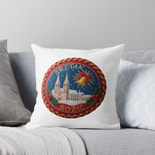 Item preview, Felt Zagreb Snowy Cathedral Emblem – Sretan Božić Croatian Christmas Badge designed and sold by Imaginarium of Chaos falcon88 .