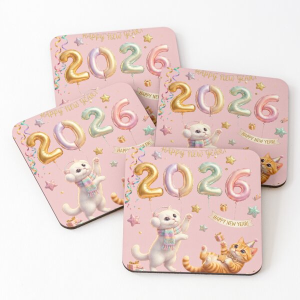 Item preview, Playful Kittens Happy New Year 2026 | Cute Cat with Scarf & Gingerbread Cookie designed and sold by E-SarnEdge.