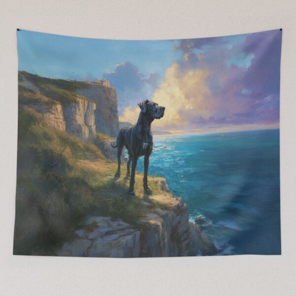 Item preview, A noble Great Dane standing proudly on a cliff overlooking the sea, Dogs in Motion designed and sold by CDC40.