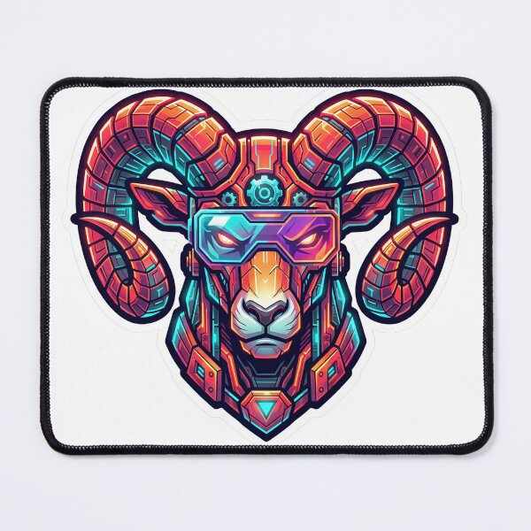 Item preview, Cyberpunk Aries - Neon Ram Head designed and sold by AI Experiment Lab.