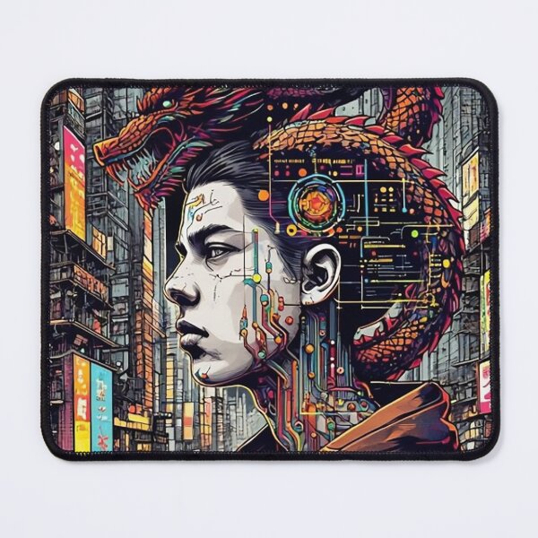 Item preview, Cyberpunk Youth with Ornate Red Dragon Overlay designed and sold by newvisionart191.