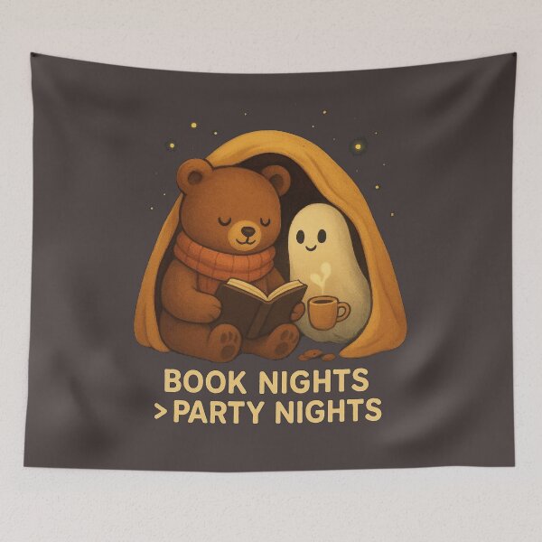 Item preview, Cozy Book Nights > Party Nights Shirt – Cute Bear Ghost Reading Tee designed and sold by KDesignCrafts.
