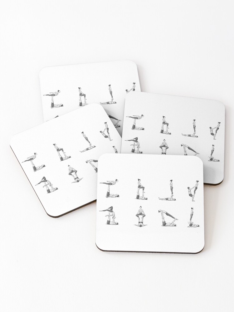 Thumbnail 1 of 5, Coasters (Set of 4), Acro Yoga basic poses designed and sold by BubbleBreach.