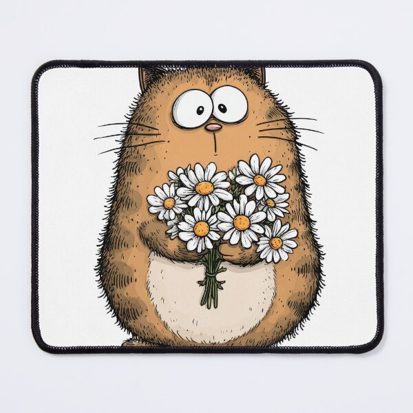 Item preview, A cute, chubby kitty with a bouquet of daisies is a fun and touching design for t-shirts, mugs, and stickers. Perfect for lovers of cats, flowers, and cute characters. designed and sold by ArtFairy38.