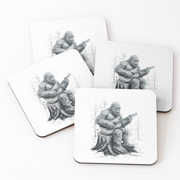 Item preview, Bigfoot Playing Guitar — Acoustic Sasquatch Musician Black and White Art designed and sold by Colorful-Garden.