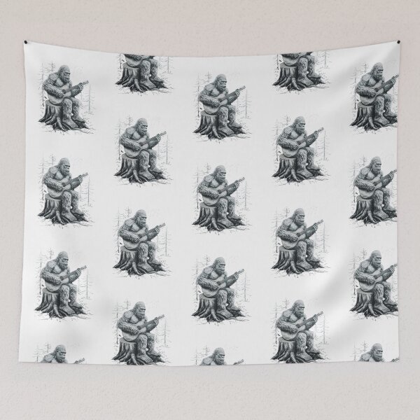 Item preview, Bigfoot Playing Guitar — Acoustic Sasquatch Musician Black and White Art designed and sold by Colorful-Garden.