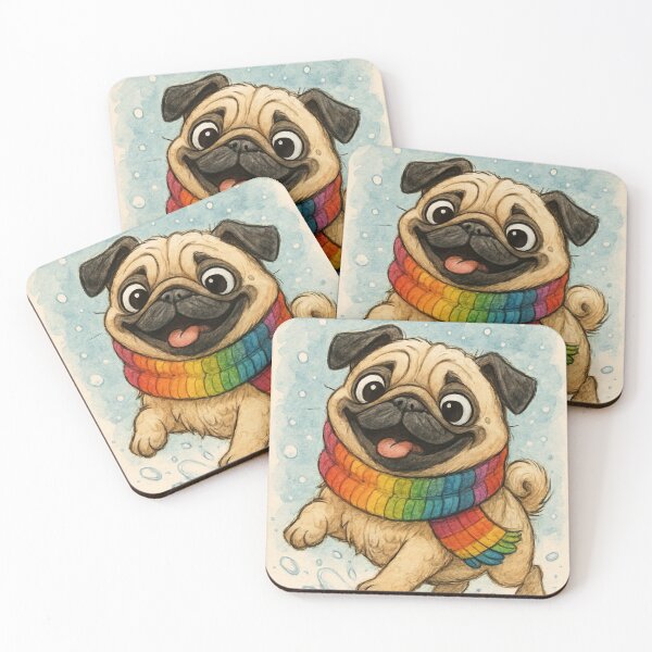 Item preview, Happy Pug in Rainbow Scarf – Cute Winter Dog designed and sold by Darlin8888.