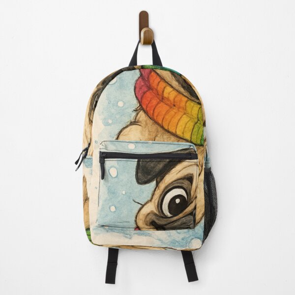 Item preview, Happy Pug in Rainbow Scarf – Cute Winter Dog designed and sold by Darlin8888.