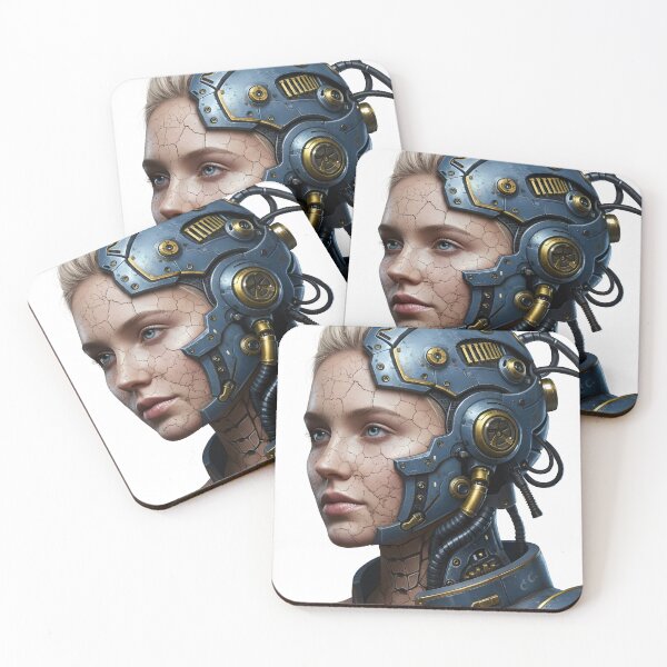 Item preview, Steampunk Cyborg Woman Portrait – Futuristic Sci-Fi Art Print | Cyberpunk Android Wall Decor | Mechanical Girl Illustration designed and sold by R-B-Colors.