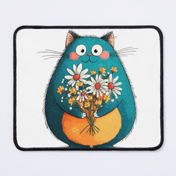 Item preview, A cute, chubby kitty with a bouquet of daisies is a fun and touching design for t-shirts, mugs, and stickers. Perfect for lovers of cats, flowers, and cute characters. designed and sold by ArtFairy38.