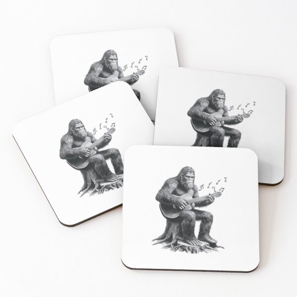 Item preview, Bigfoot Playing Guitar — Acoustic Sasquatch Musician Black and White Art designed and sold by Colorful-Garden.