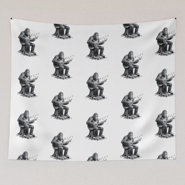 Item preview, Bigfoot Playing Guitar — Acoustic Sasquatch Musician Black and White Art designed and sold by Colorful-Garden.