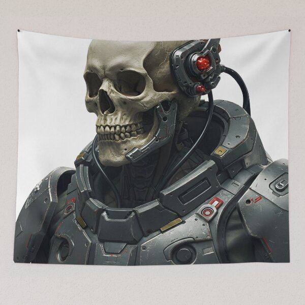 Item preview, Cyborg Skull Warrior – Dark Sci-Fi Mecha Art Print | Cyberpunk Skeleton Poster | Futuristic Armor Illustration designed and sold by R-B-Colors.