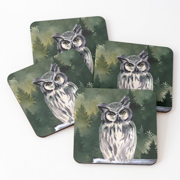 Item preview, Rustic Green Watercolor Forest White Snowy Owl designed and sold by TackyTime.