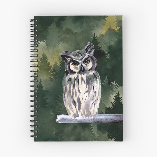 Aperçu de l'œuvre Forêt rustique verte aquarelle chouette blanche des neiges créée et vendue par TackyTime.