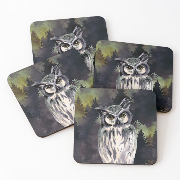 Item preview, Rustic Purple Watercolor Forest White Snowy Owl designed and sold by TackyTime.