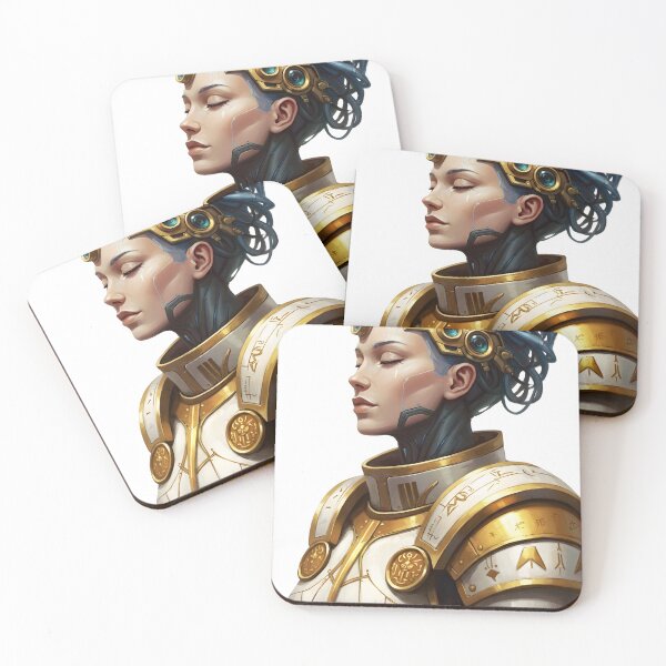 Item preview, Cyber Priestess Art Print – Futuristic Female Warrior Illustration | Sci-Fi Oracle Portrait | Golden Armor Cyberpunk Artwork designed and sold by R-B-Colors.