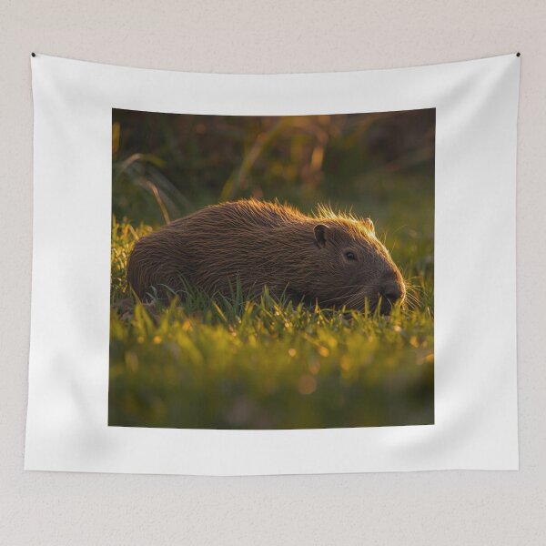 Item preview, A capybara relaxing in the morning sun on a lawn. designed and sold by NiceArtsPlace.